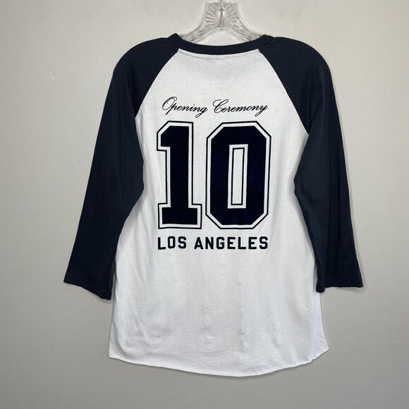 OPENING CEREMONY Mens White Navy Baseball Tee #10 Los Angeles Raglan Shirt Sz S - Picture 3 of 7